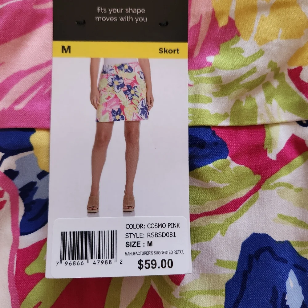 NWT Rafaella Cosmo Pink Hibiscus Pineapple Tennis Skort Beach Tropical Sz M - Picture 2 of 6